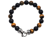 Load image into Gallery viewer, Mens Genuine 10mm Tiger Eye and Onyx Stainless Steel Beaded Bracelet