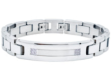 Load image into Gallery viewer, Mens Stainless Steel ID-Engravable Bracelet With Cubic Zirconia
