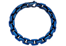 Load image into Gallery viewer, Mens Blue Stainless Steel Square Link Chain Bracelet
