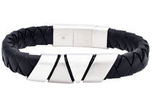 Load image into Gallery viewer, Men's Triangular Wrapped Stainless Steel Black Leather Bracelet