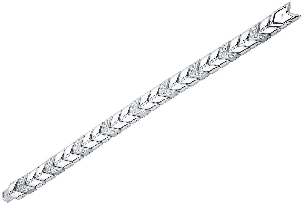 Men's 12mm Chevron Woven Stainless Steel Bracelet With Cubic