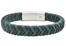 Load image into Gallery viewer, Men's 2-Tone Green and Black Herringbone Stainless Steel Leather Bracelet