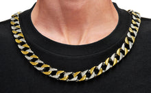 Load image into Gallery viewer, Mens 14mm Two Tone Gold Stainless Steel Pave Curb Link Bracelet &amp; Necklace Chain Set
