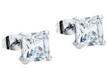 Load image into Gallery viewer, Mens 7mm Cubic Zirconia Stainless Steel Square Stud Earrings
