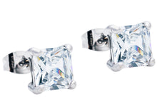 Load image into Gallery viewer, Mens 7mm Cubic Zirconia Stainless Steel Square Stud Earrings