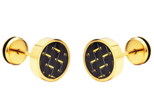 Load image into Gallery viewer, Mens 9mm Gold Plated Stainless Steel Earrings With Gold Carbon Fiber
