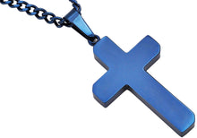 Load image into Gallery viewer, Men&#39;s Polished and Brushed Finished Blue Stainless Steel Cross Pendant With 24&quot; Blue Curb Chain
