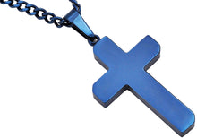 Load image into Gallery viewer, Men's Polished and Brushed Finished Blue Stainless Steel Cross Pendant With 24" Blue Curb Chain