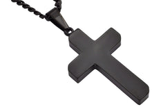 Load image into Gallery viewer, Mens Polished and Brushed Finished Black Stainless Steel Cross Pendant With 24&quot; Curb Chain
