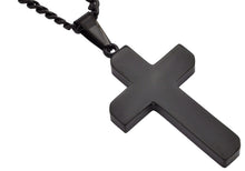Load image into Gallery viewer, Mens Polished and Brushed Finished Black Stainless Steel Cross Pendant With 24" Curb Chain