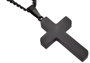 Mens Polished and Brushed Finished Black Stainless Steel Cross Pendant With 24" Curb Chain