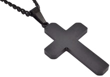 Load image into Gallery viewer, Mens Polished and Brushed Finished Black Stainless Steel Cross Pendant With 24&quot; Curb Chain
