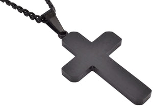Mens Polished and Brushed Finished Black Stainless Steel Cross Pendant With 24" Curb Chain