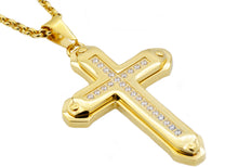 Load image into Gallery viewer, Mens Gold Stainless Steel Cross Pendant Necklace With Cubic Zirconia