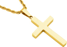 Load image into Gallery viewer, Mens Gold Stainless Steel Cross Pendant With 24" Rope Chain
