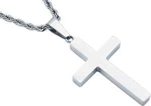 Mens Stainless Steel Cross Pendant With 24" Rope Chain