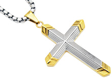 Load image into Gallery viewer, Mens Two-Toned Gold Tipped Stainless Steel Cross Pendant With 24" Box Chain