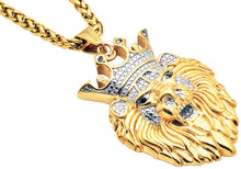 Load image into Gallery viewer, Mens Gold Plated Stainless Steel Lion Head Pendant With a Crown