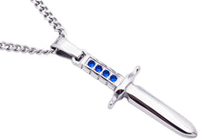 Load image into Gallery viewer, Mens Stainless Steel Dagger Pendant With Blue Cubic Zirconia