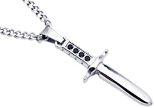 Load image into Gallery viewer, Mens Stainless Steel Dagger Pendant With Black Cubic Zirconia