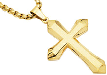 Load image into Gallery viewer, Mens Gold Plated Stainless Steel Cross Pendant Necklace with 24" Round Box Chain