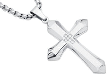 Load image into Gallery viewer, Mens Stainless Steel Cross Pendant Necklace With Cubic Zirconia with 24" Round Box Chain