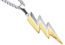 Load image into Gallery viewer, Mens Two-Tone Gold Plated Stainless Steel Thunderbolt Pendant with 24" Curb Chain