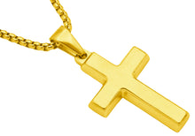 Load image into Gallery viewer, Mens Stainless Steel Gold Cross Pendant With 24" Round Box Chain