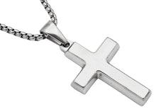 Load image into Gallery viewer, Mens Stainless Steel Cross Pendant With 24" Round Box Chain