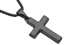 Load image into Gallery viewer, Mens Stainless Steel Black Cross Pendant With 24" Round Box Chain