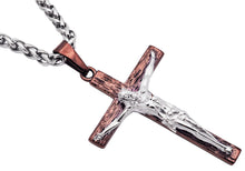 Load image into Gallery viewer, Mens Two Tone Stainless Steel Crucifix Pendant Necklace with 24" Wheat Link Chain