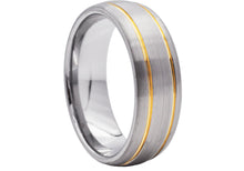 Load image into Gallery viewer, Men&#39;s Tungsten Gold Double Etched Stripe Band Ring
