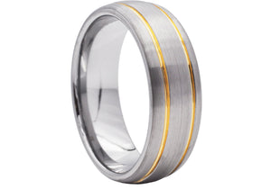 Men's Tungsten Gold Double Etched Stripe Band Ring