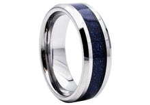 Load image into Gallery viewer, Mens Tungsten Band Ring With Blue Sandstone Inlay
