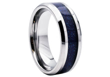 Load image into Gallery viewer, Mens Tungsten Band Ring With Blue Sandstone Inlay