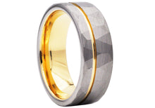 Load image into Gallery viewer, Mens Two Tone Gold Hammered Tungsten Band Ring