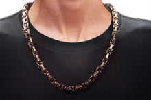 Load image into Gallery viewer, Mens Rose And Black Stainless Steel Byzantine Link Chain Set