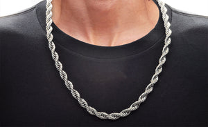 Mens Stainless Steel Rope Link Chain Set