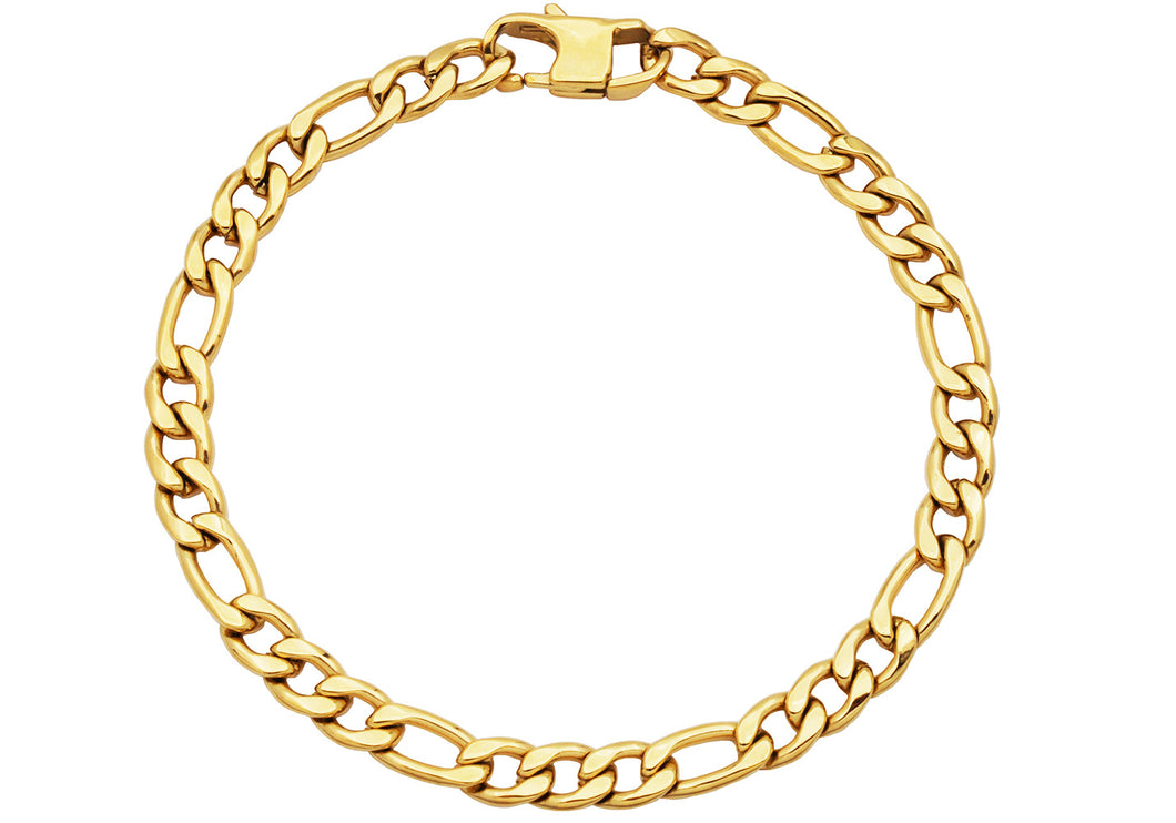 Mens Gold Stainless Steel Figaro Link Chain Bracelet