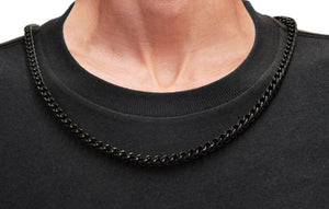 Mens 8mm Black Plated Stainless Steel Franco Link Chain Necklace