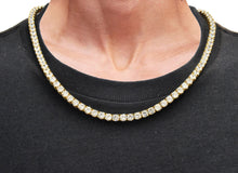 Load image into Gallery viewer, Mens Gold Plated Stainless Steel 5mm Cubic Zirconia Tennis Bracelet And Necklace Set