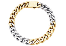 Load image into Gallery viewer, Mens 10mm Two-Toned Gold Plated Stainless Steel Cuban Link Chain Bracelet
