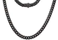 Load image into Gallery viewer, Men's 8mm Black Stainless Steel Miami Cuban Link Chain Necklace With Black CZ Box Clasp