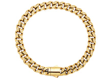Load image into Gallery viewer, Mens 8mm Gold Plated Stainless Steel Curb Link Bracelet with Box Clasp and Cubic Zirconia