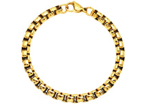 Load image into Gallery viewer, Mens 7mm Gold Stainless Steel Round Box Link Chain Bracelet