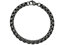 Load image into Gallery viewer, Mens 7mm Black Stainless Steel Round Box Link Chain Bracelet