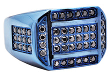 Load image into Gallery viewer, Mens Blue Stainless Steel Ring With Cubic Zirconia