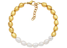 Load image into Gallery viewer, Men's 6mm Baroque Pearl Gold Stainless Steel Bracelet - Blackjack Jewelry