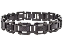 Load image into Gallery viewer, Blackjack Jewelry - Men's Black Stainless Steel Bracelet With Black Carbon Fiber And Cubic Zirconia