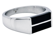 Load image into Gallery viewer, Blackjack Jewelry - Men's Stainless Steel Bar Ring With Genuine Onyx Stones